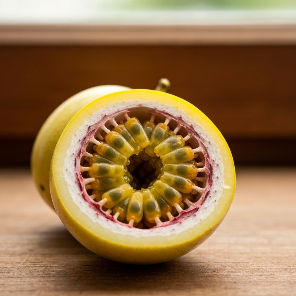 Fresh passion fruit cut in half